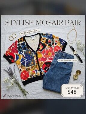 Peter Nygaro VNTG Geometric Top: L + Gloria Vanderbilt Jeans: size 10 Set